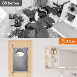 Over Door Laundry Hamper, Grote Inklapbare Hangende Wasmand, Hangende Wasmand Tas voor Badkamer Slaapkamer Vuile Kleren Opberg Organisatie, Licht Grijs, 1 Pak — thumbnail 2