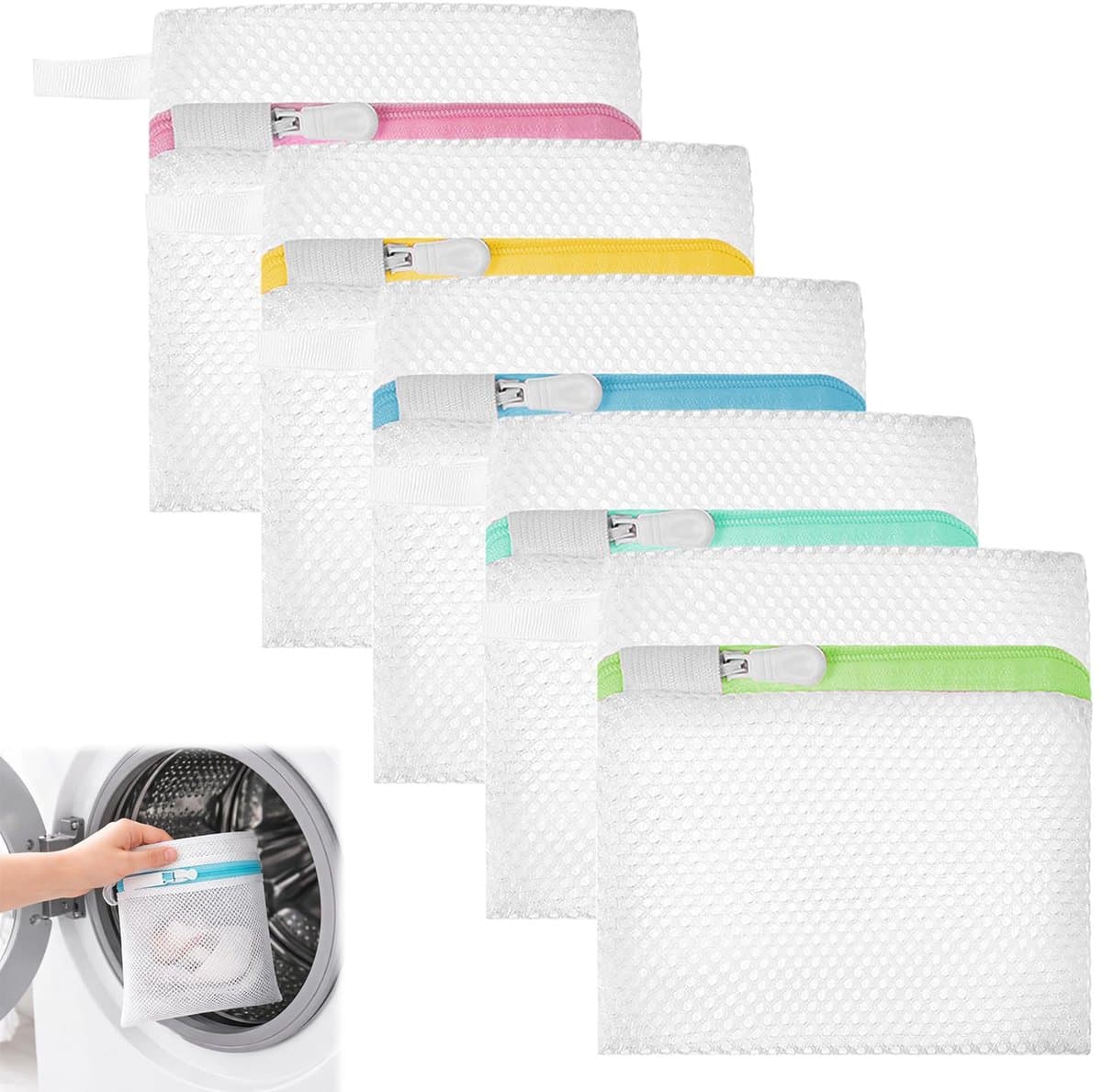 Wasnetten, honingraatstructuur voor maximale bescherming, ideaal voor fijne was, sokken en maskers, 14 x 12 cm ritssluiting voor wasmachine en droger — afbeelding 1