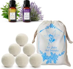 Drogerballen van wol, 6 ballen voor de droger, kreukvrij en vangt haar met 2 etherische oliën, lavendel en theeboomoliën, wollen ballen voor droger met geurdispenser voor de wasdroger — thumbnail 2