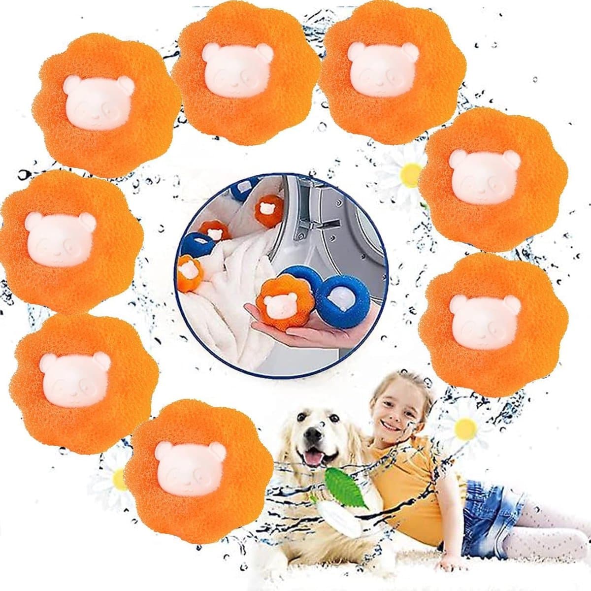 SnelShoppen - Huisdierenhaarverwijderaar Wasmachine - 8 Stuks Herbruikbare Pluisballen - Effectieve Dierenhaarverwijderaar voor Kleding - Vermindert R — afbeelding 1