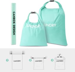 SnelShoppen - Travel Laundry Bag Set van 2 - Nylon Waterdichte Waszakken met Rolsluiting - 60x45 cm en 55x35 cm - Opvouwbare Vuilwaszak voor Camping e — thumbnail 5