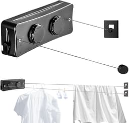 SnelShoppen - Retractable Waslijn voor Binnen en Buiten, 2 x 5.1 m, RVS, Ruimtebesparende Droogrek, Zwart, Ideaal voor Tuin, Balkon, Camping — thumbnail 1