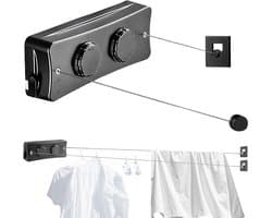 SnelShoppen - Retractable Waslijn voor Binnen en Buiten, 2 x 5.1 m, RVS, Ruimtebesparende Droogrek, Zwart, Ideaal voor Tuin, Balkon, Camping