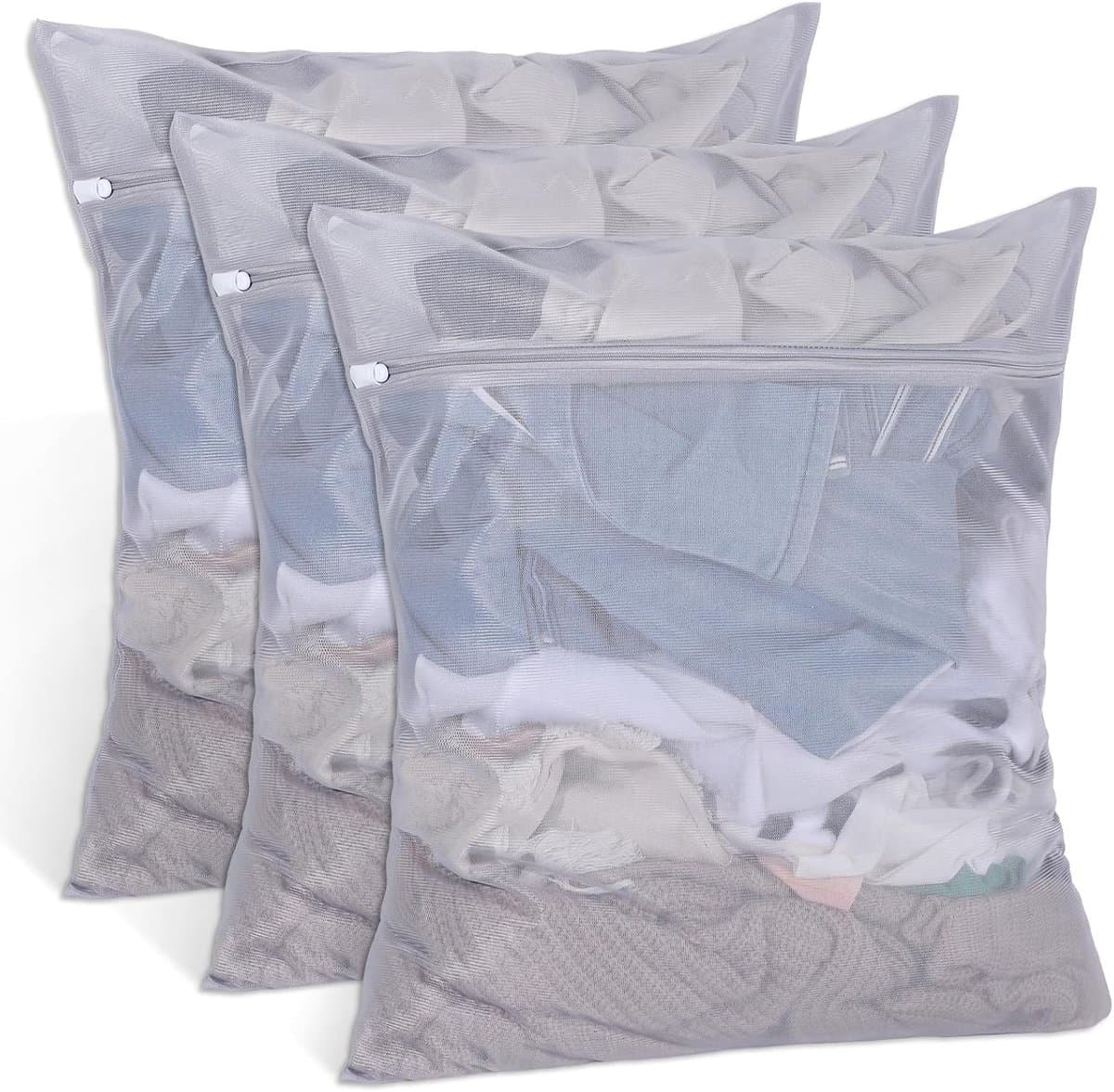 Grote waszak met ritssluiting voor wasmachine, herbruikbare mesh wasnet voor delicate kleding, 50 x 60 cm, 3 stuks, ideaal voor truien en overhemden — afbeelding 1