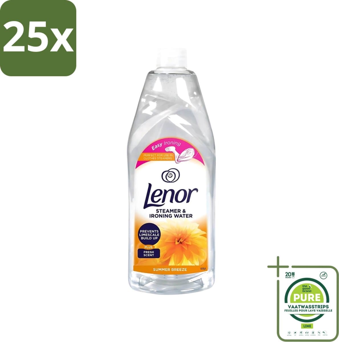 25 x Lenor Strijkwater Summer Breeze 1 liter - Grootverpakking - Strijkwater Summer Breeze - Zomerse Geur - Textielverfrisser - Wasgoed Geur - Kleding Verzorgen — afbeelding 1