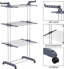Droogrek - Gewichtslimiet 30kg - Wasrek - Wasrek Staand - Zwart en Zilver - 76cm x 50cm x 172cm — thumbnail 4