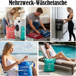 Grote waterdichte waszakken met ritssluiting en handvat voor reizen, fitness en camping - 2 stuks, 55 x 45 cm, zwart-grijs — thumbnail 5