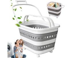 Wasmand Opvouwbaar - Wasbox met Wielen - Opbergmand - 45L - 61x40x38 cm - met Handgrepen - Ademend - Laundry Basket - Voor Badkamer Kleine Ruimtes en Studentenkamer