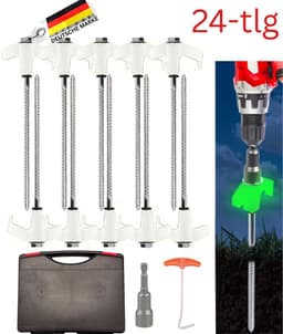 FAMEX 24-delige Schroefharing Set 20 cm, ichtgevende met Booradapter, Uithaak en Opbergbox, Tentharingen voor Camping — thumbnail 1