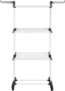 Droogrek met wielen - Kledingtoren Wasdroger - Kleding Drogen - Uittrekbare droogvleugels - 75 x 64 x 170 cm - Zilver — thumbnail 5
