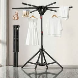 Casa Living Droogrek - Opvouwbaar Wasrek - Verstelbaar Koolstofstaal - 6 Uittrekbare Armen - Inclusief Accessoires - Zwart — thumbnail 3