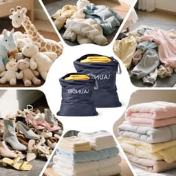 Vouwbare Waterdichte Waszakken voor Vuile Kleding, 2 Stuks, Ideaal voor Sport en Reizen, Met Rits en Ruimte voor Bikinis en Fitnesskleding - Donkerblauw — thumbnail 3