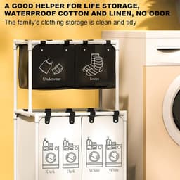 Wasmand met vakken - Wasopslag mand - Kleding sorteren - Verhoogde poten ontwerp - 92.7 cm hoog - Wit — thumbnail 4