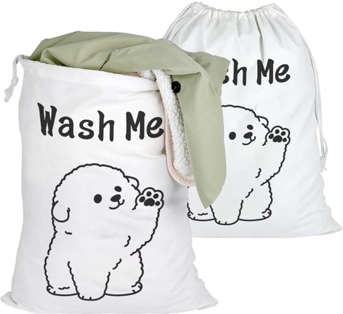 Waszak 50 x 60 cm - Waszakken 2 stuks - Waszak met hondenontwerp - Opbergzakken voor wasgoed - Katoenen waszakken - Duurzaam en robuust - Wasmand — afbeelding 1