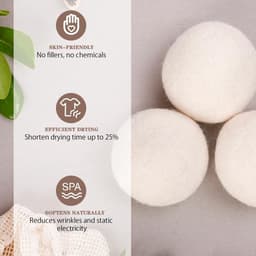 SnelShoppen - Wool Drying Balls XL 6-Pack Natuurlijke Wol Droogballen, Organisch, Herbruikbaar, Vermindert Kreukels en Droogtijd, Eco-vriendelijk — thumbnail 4