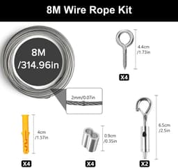 SnelShoppen - 8M/2mm Stalen Kabel, Verstelbare Stalen Touw met Oogjes, Beschermde Tensioner, Bekleed Klimtouw, 8 Meter Verstelbaar voor Gordijn, Wasli — thumbnail 5