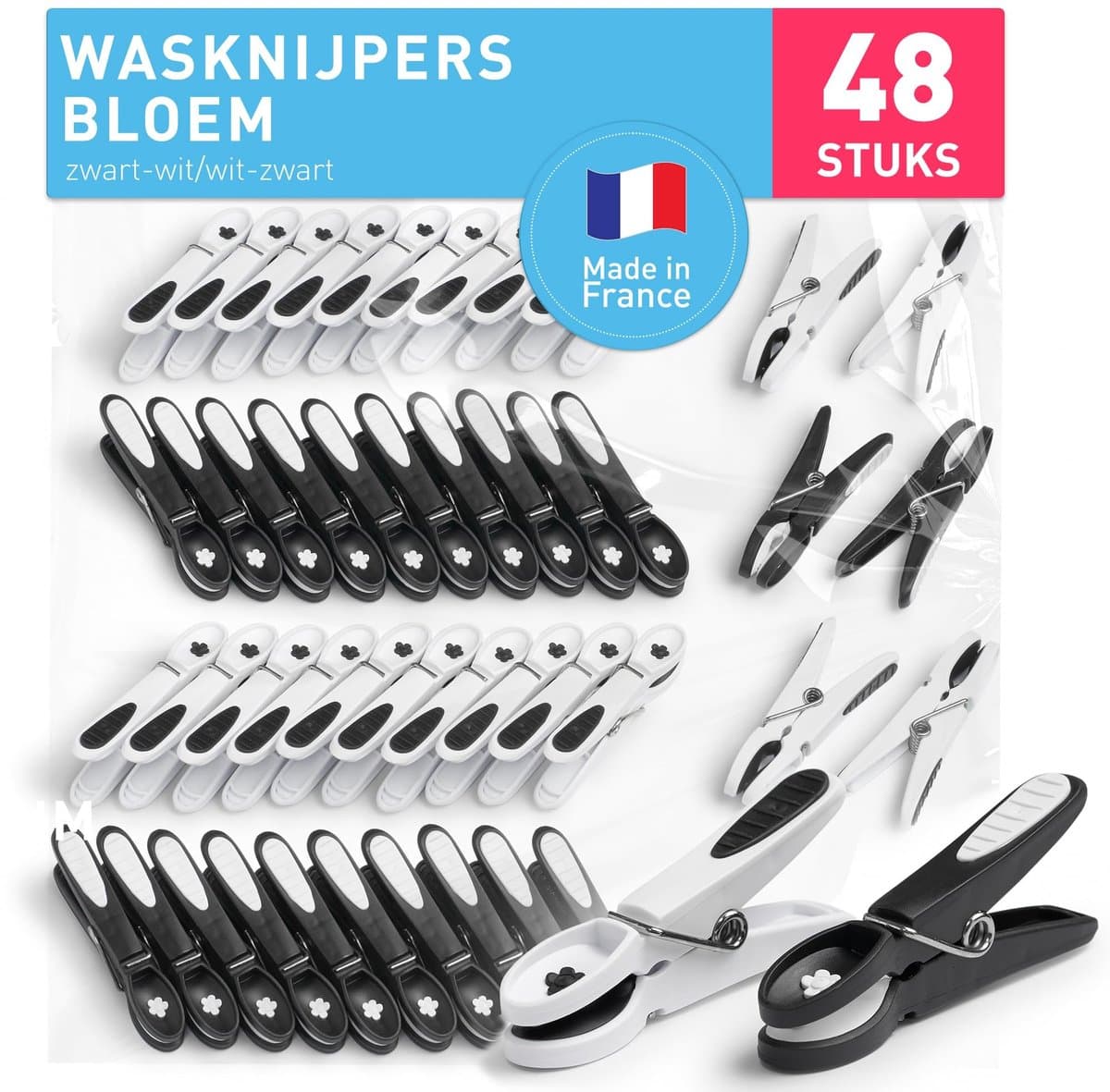 Dailygoods- Wasknijpers 48 Stuks - Duurzaam - Houten Wasknijpers - Kunststof Wasknijpers - Kleine Wasknijpers - Robuust Plastic - Wasclips — afbeelding 1