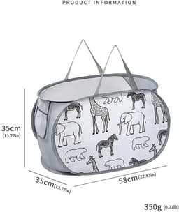 Dailygoods - Foldable Laundry Hamper 35x35x68 cm – Mesh Pop Up Laundry Basket with Cute Print, Portable Laundry Bin for Bathroom, Kids Room, Travel or Student Dorm (F) — thumbnail 4