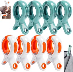 8 stuks - Wasknijpers - Strandhanddoekclips - Sterke winddichte dekenclips - Plastic clips - Kledingclips - Winddichte clips - Oranje en groen - Geschikt voor zonnebaden ligstoelen bij het zwembad zware kleding dekbedden en lakens — thumbnail 1