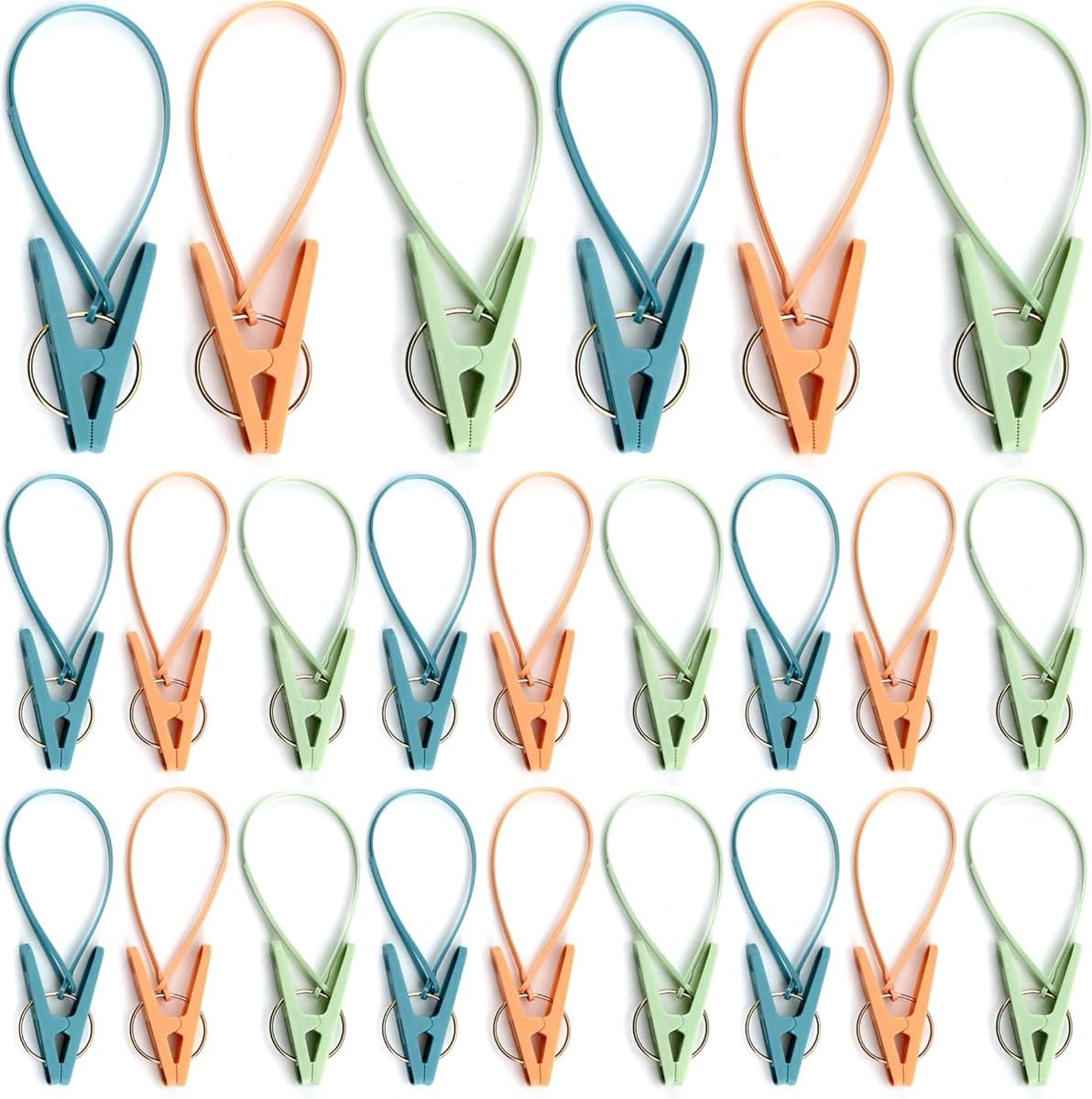 24 Stuks Plastic Wasknijpers - Kunststof Wasknijpers - Inclusief Ophangkoord - 360° Rotatie - Kleding Ophangen - Ook Te Gebruiken Als Kledinghangers met Clips, Zaksluiters, Fotoknijpers en Knutselclips - Oranje, Groen, Blauw — afbeelding 1