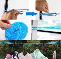 3 Stuks Camping Waslijn - Antislip Waslijn - Windbestendige Waslijn - 5 Meter Lang - Windscherm - Draagbare - Ook Zonder Boren - Roldrooglijn - Voor Kamperen, Reizen en Wassen (Binnen & Buiten) - Blauw, Roze, Groen — thumbnail 2