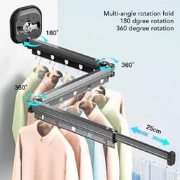 Dailygoods- Droogrek Ruimtebesparend - Wanddroogrek met Zuignappen - Inklapbaar - Intrekbaar - Kledingrek voor Gladde Oppervlakken - 360 Graden Draaiend — thumbnail 5