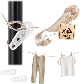 Waslijn Set - Droogkoord - Kleding Drogen - Extra Sterke Kern - 4 x 20 Meter - Transparant — thumbnail 1