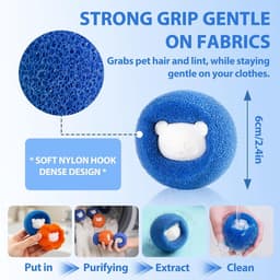 SnelShoppen - Haarvanger voor Wasmachine, 8 Herbruikbare Ballen, Effectieve Anti-Haar voor Honden- en Kattenharen, Zachte Spons voor Pluisjes en Huish — thumbnail 4