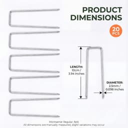 SnelShoppen - 20 Stuks Grondankers 2.5 mm x 100 mm U-vormige Sterke Tuin Pegs van Gegalvaniseerd Staal voor Grond, Tuin, Kunstgras en Onkruiddoek — thumbnail 4