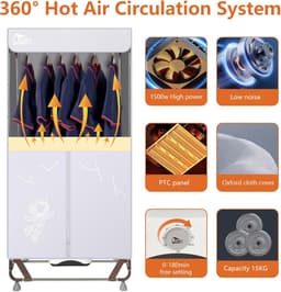 RFWR® Draagbare Elektrische Wasdroger met Grote Capaciteit - 170 cm, 1500 W, Sneldrogend Design — thumbnail 5