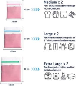 6 Stuks Waszakken Set - 3 Verschillende Maten (30x40 cm, 40x50 cm, 50x60 cm) - Beschermt Delicate Kleding in de Wasmachine - Verborgen Rits - Duurzaam Polyester - Transparant — thumbnail 3