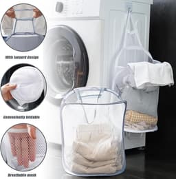 2 stuks - Opvouwbare wasmand van gaas, hangende wasmand, wasmand voor artikelen, uitschuifbare wasmand van gaas voor thuis, hotel, reizen, kamperen 40x30cm (wit + grijs) — thumbnail 3