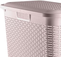 Plasticforte Smalle Wasmand met deksel Rotan - roze - gevlochten kunststof - 48 liter - 27 x 46 x 60 cm — thumbnail 2