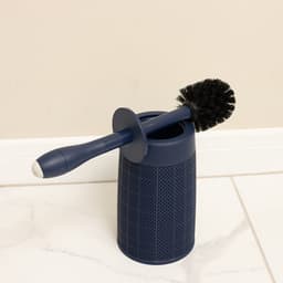 Wasmand 40 liter - Toiletborstel met doseersysteem - Prullenbak met swingdeksel - Set 'Hessian' - Donkerblauw — thumbnail 4