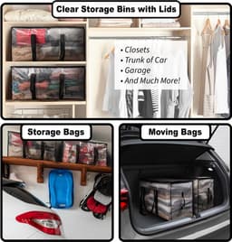 ClearSpace Oversized Verhuistassen of Opbergtas, Grote Verhuisdozen met Rugzakriemen, Ritsen en Handvatten, Stevige Verhuistassen, Studentenhuis, — thumbnail 2