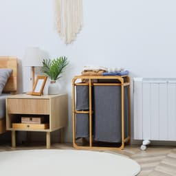 HOMCOM - Wasmand - Bamboe - Polyester - 50x32x69,7 cm - Natuur - Grijs — thumbnail 2