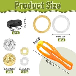 Inovra Plus - Magnetische acupressuur set voor acupressuurmassage - 4 stuks ballen, 10 ringen, 4 armbanden, 2 clips, 1 vingermassageroller - Metaal massageringen en egelbal - Ontspanning en verlichting van pijn — thumbnail 3