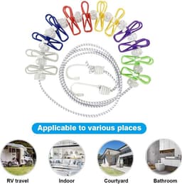 Portable Clothesline 2 Pack with 12 Pcs Colorful Clips - Adjustable Travel Clothesline for Camping - Elastic Retractable Line for Indoor and Outdoor (Colorful) — thumbnail 5