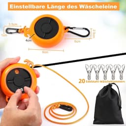 Extendable Clothes Line for Camping (10 m with Hand Crank) - Portable Cord Compact Accessory for Camping Travel and Garden — thumbnail 3