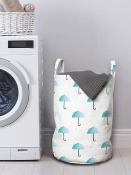 ABAKUHAUS Paraplu-waszak, onregelmatige ronde regenkunst, wasmand met hengels, trekkoordsluiting, voor wasserettes, 33 cm breed × 49 cm hoog, Seafoam lichtblauw — thumbnail 3