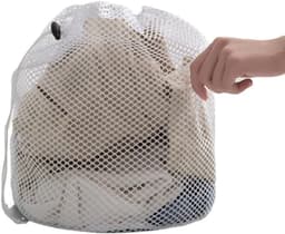 Waszak - 3 Stuks - Wasnet - Netwaszakken - Polyester - Herbruikbare - Grof Gaas - met Trekkoord - Geschikt voor Ondergoed - Kleding en Sokken - Klein + Middel + Groot - Wit — thumbnail 4