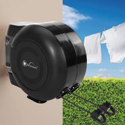 Intrekbare Kledinglijnen - Waslijn Haspel - Kleding Drogen - Dubbele Kabel Ontwerp - 30 Meter Totaal - Zwart — thumbnail 4