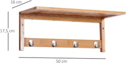 Wandgarderobe - 5 Haken + Plaatsbesparend - Bamboe - Naturel — thumbnail 2