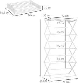 Opvouwbaar Wasrek - 74x35x144 cm - 8 Lagen Turm + Binnen & Buiten - Metaal & Kunststof - Wit — thumbnail 3