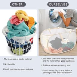 Opvouwbare wasmand Pop-Up Mesh Laundry Hamper Baskets Handgrepen Draagbare Wasmand voor Opslag Slaapkamer Badkamer Reizen — thumbnail 2