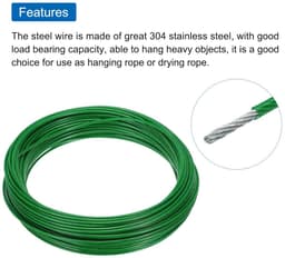 Allecta - Metalen kabel 20 meter - Roestvrij staal - Vinyl gecoat - 6 aluminium mouwen - Hangen - Droogrek - Optillen - Groen — thumbnail 2