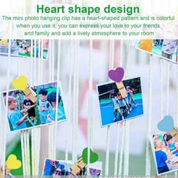 130x Kleine Houten Wasknijpers Hartjes - Decoratieve Fotoklemmen met Touw — thumbnail 2