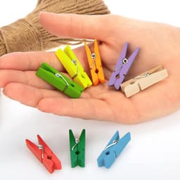 Mini Wasknijpers en Jute Touw - 120 Kleurrijke Houten Clips voor Decoratie van Foto's en Collages — thumbnail 2