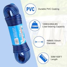 Waslijn Touw 30 m - Zware Stalen Kern, Sterke 4 mm Draad voor Buiten Tuin, Roestvrij en Waterdicht — thumbnail 5