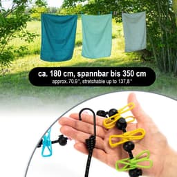 Draagbare Reiswaslijn met Klemmen en Haken - Uitschuifbaar tot 350 cm — thumbnail 4